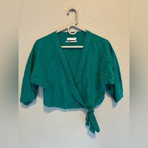 Urban Outfitters teal crossbody crop tie top - small